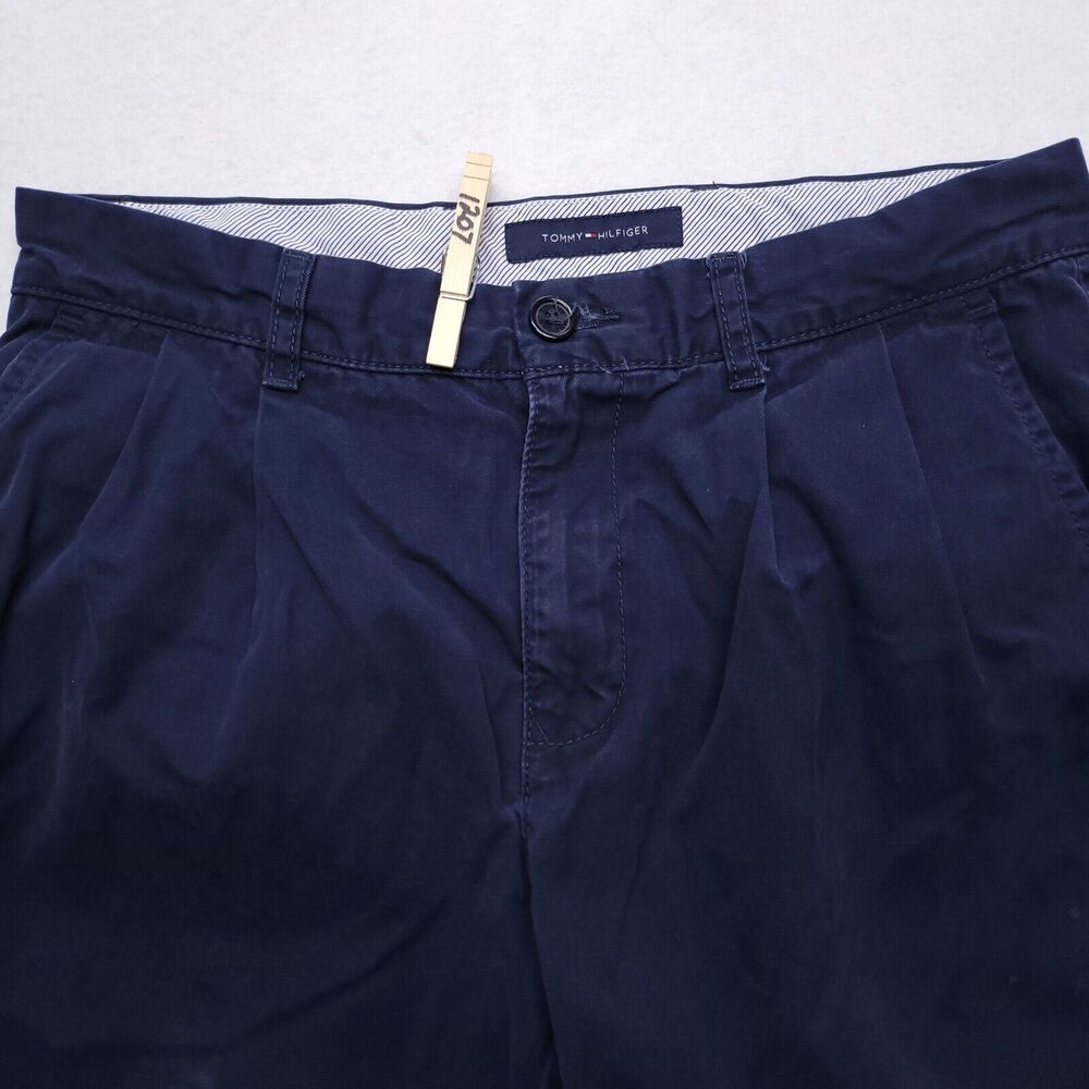 Tommy Hilfiger Casual Chino Button Medium Wash Shorts Mens Size 30 Blue White